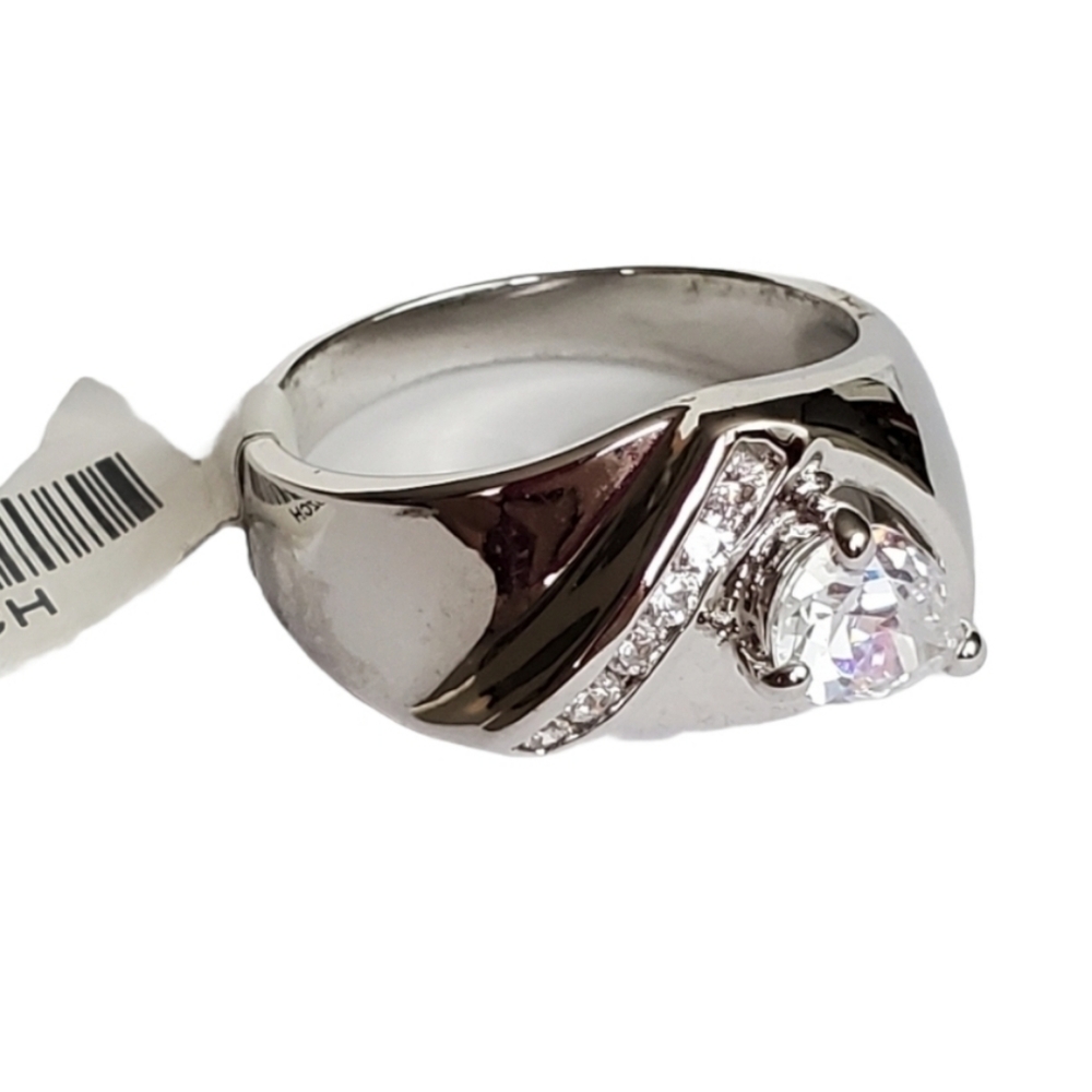 Silver Plated Cubic Zirconia Cocktail Ring size 11 *